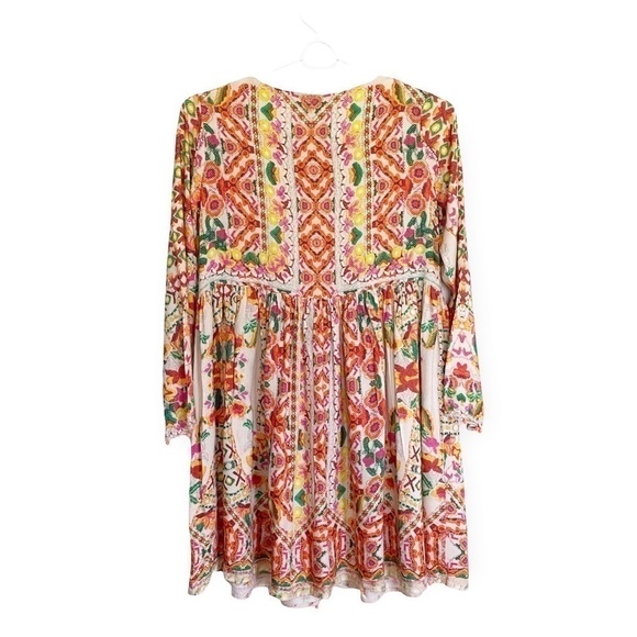 Hemant & Nandita Boho Button Front Beaded Hem Dress Orange Girl’s Size 12 - Picture 2 of 9